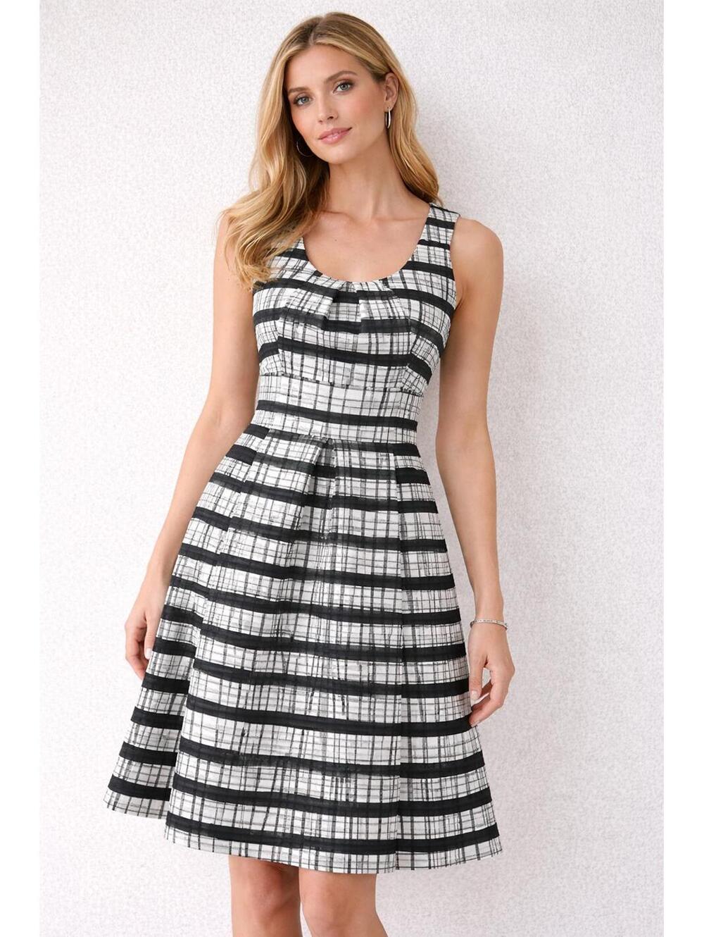 Tracy Reese Black & White Striped Plaid Midi Dress